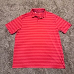 Under Armour Polo Shirt Mens XL Red Loose Striped Short Sleeve Heatgear Logo